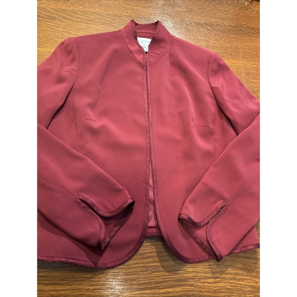 Burgundy 3pc Jones New‎ York Career Special Occasion Suit Piped Satin Edge 12 - Picture 14 of 16